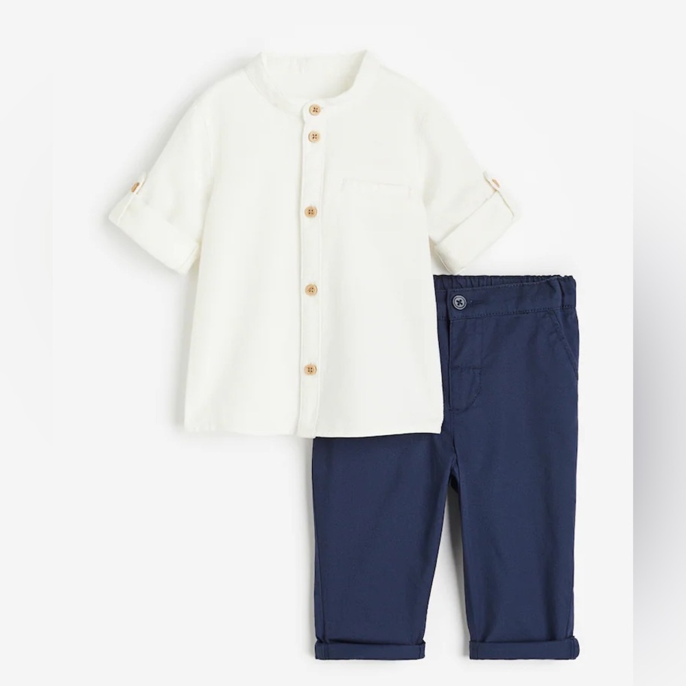 H&M White Button-Up Shirt and Navy Pants Set